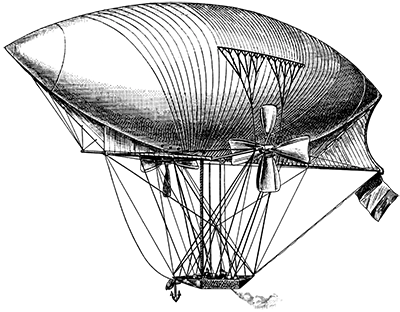 Ilustración de globo aerostático de época.