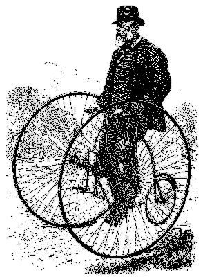 Ilustración de señor en una bicicleta de época.